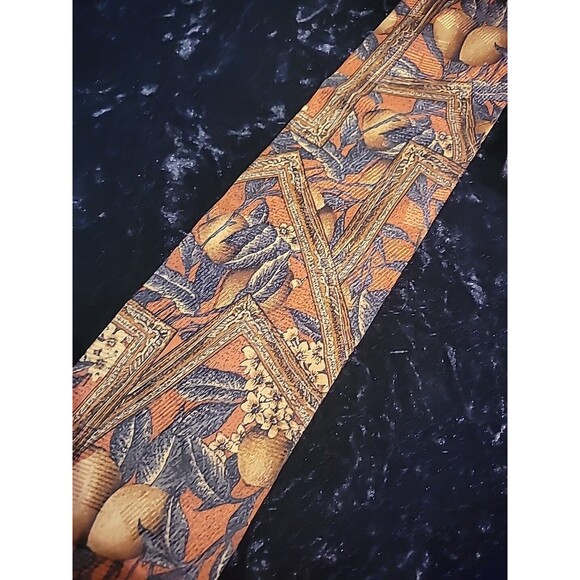 Vintage Landon's Mend Neck Tie Orange Frames Geometric Fruit Professional Suit - Picture 9 of 10